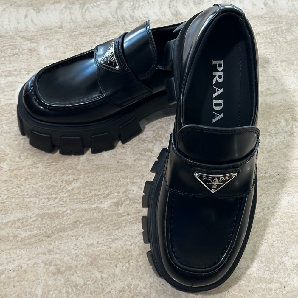 Prada Monolith Brushed Leather Loafers (used but like new)
